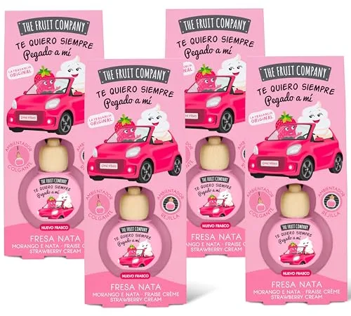The Fruit Company - Ambientador de coche con Absorbe olores, aroma frutal FRESA NATA, Pack de 4 unidades