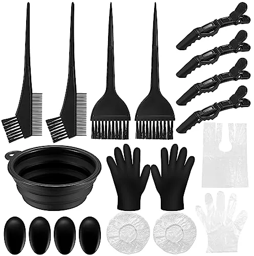 18 Piezas Kit Herramientas de Tinte para Coloración Cabello, con Cepillo de Tinte para Cabello, Tazón de Teñir, Pinzas para Cabello, Guante y Oído Cubre, para Salón Bricolaje, Kit de Pelo Tinte