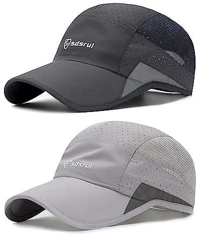 AYPOW 2 Packs Gorra de Béisbol Transpirable para Hombre, Protección Solar de Secado Rápido, Malla Plegable Lavable, Ligera Sombreros de Verano al Aire Libre con Hebilla Ajustable