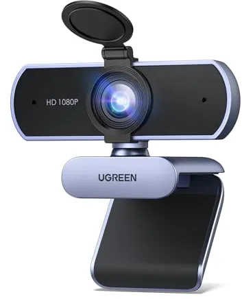 UGREEN Webcam Full HD 1080P 30FPS USB A PC Cámara 2 Micrófono Incorporado 85° Ángulo de Visión para Windows MacOS Linux Soporta Youtube Streaming Video Calling Zoom Videoconferencia(Gris)