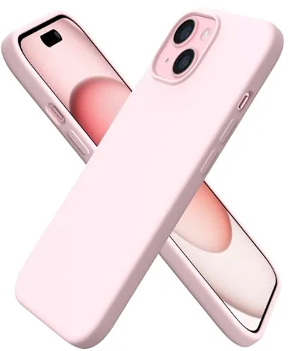 ORNARTO Funda Silicona Líquida Compatible con iPhone 15 Case 6,1" (2023),Protectora de Cuerpo Completo,Carcasa con Forro de Microfibra,Suave al Tacto y Antigolpes,Rosa