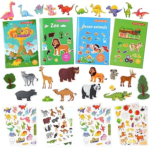 Vicloon Paquete de 4 Libros de Pegatinas Reutilizables Para Niños Mayores de 3 Años, Pegatina de Infantiles, Juguetes Educativos Regalo de Cumpleaños para Niños Pequeños
