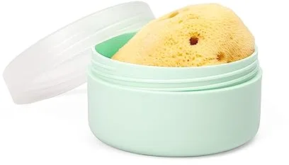 Suavinex, Esponja Bebé Recién Nacido, Esponja 100% Natural para Bebé, Apta Pieles Sensibles, Esponja Marina, Esponja de Baño Muy Suave y Absorbente, con Estuche Canastilla para Guardar. Amarillo