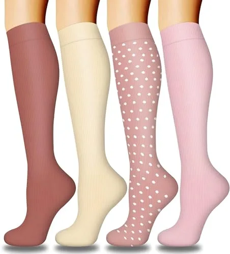 DRESHOW 4 Pares Calcetines de Compresión para Mujeres y Hombres Circulatorio Mejor Soporte para Atletismo, Running, Ciclismo, Viajar