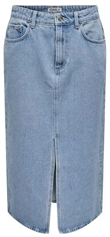 Only Onlbianca Midi Skirt DNM Rea Noos Falda Vaquera para Mujer, Mezclilla De Color Azul Claro, S