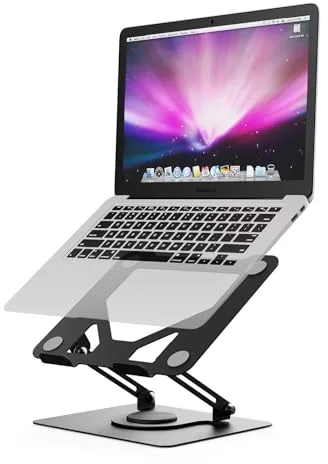 GRIFEMA GB1050 Soporte Portátiles Mesa Plegable Ventilado con Base Giratoria, Elevador Portatil Altura Ajustable, Compatible con la Mayoría de los Portátiles de 11-17" Negro