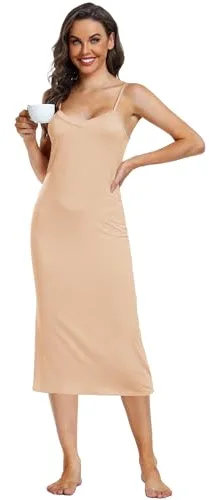Sopesil Combinaciones para Vestidos Largo Mujeres Enaguas Enteras Camisiones Tirantes para Mujer Full Slip Modal Petticoat Strapless Slip Elegante Mini Vestido sin Mangas Sexy,Carne,XL