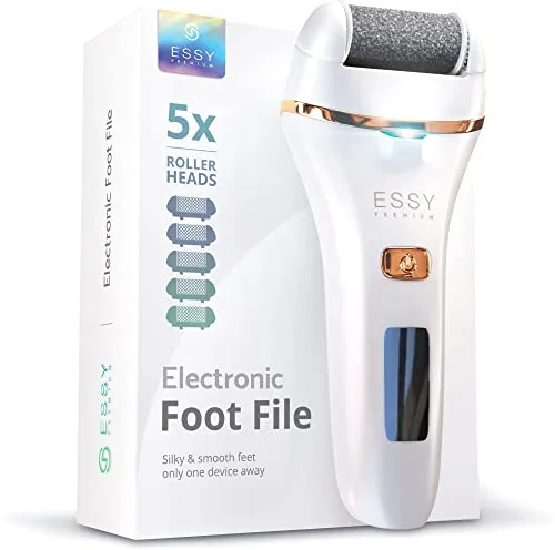 Essy Lima Electrónico Pies Durezas con 5 Rodillos de Recambio Quita Durezas para Pies Lima Electrico Callos Eliminar Limador de Durezas Pedicura Electrico Quita Callos Profesional Foot File (Blanco)
