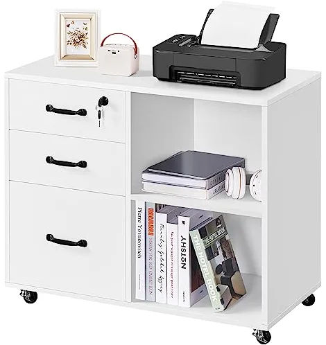 Yaheetech Cajonera Escritorio con Ruedas Cajonera de Oficina 3 Cajones Archivador Móvil de Oficina para Carpetas 80x40x65,5cm Blanco