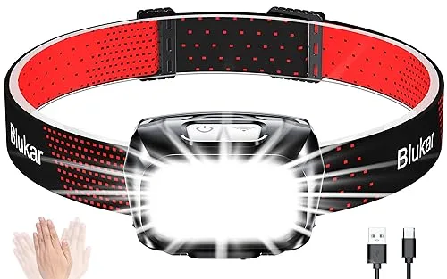 Blukar Linterna Frontal, 2000L Superbrillantes Linterna Cabeza LED Recargables con Sensor de Movimiento y Ajustable Ángulo, 8 Modos (con Luz Roja) para Camping, Correr, Bicicleta etc.