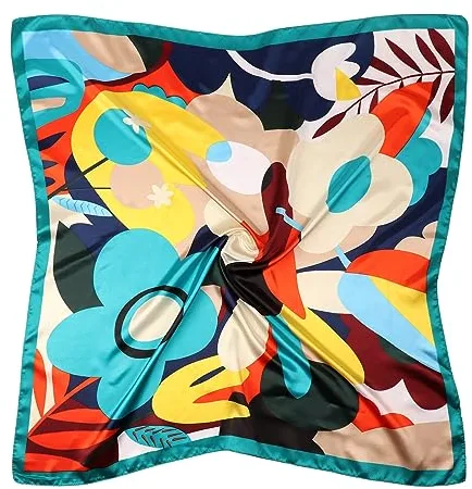 DRESHOW Pañuelos Satén Cuadrados Grandes Pelo Accesorios Seda de Playa Estampado Clásico para Mujer