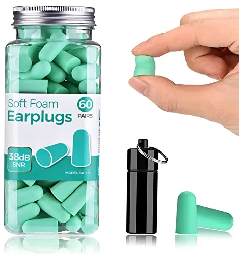 60 Pares Tapones para los Oídos de Espuma Ultrasuaves, Tapones para Dormir con Cancelación de Ruido, 38 dB de SNR Máximo, Reducción, Insonorización, Estudio, Viajes, Campo de Tiro