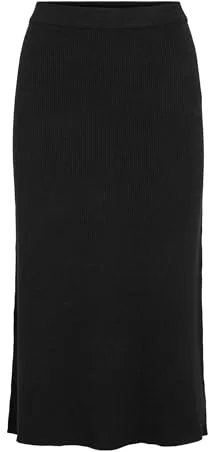 VILA VICOMFY A-Line Knit Skirt-Noos Falda Midi, Black, L para Mujer
