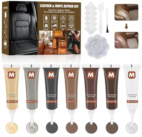 Kit Reparación Cuero, 7 Colores Crema de Reparación de Cuero, Leather Repair Kit, Restaurador de Relleno de Cuero, Cuero Liquido, Gel de Reparación de Cuero, para Sofás, Asientos de Automóviles