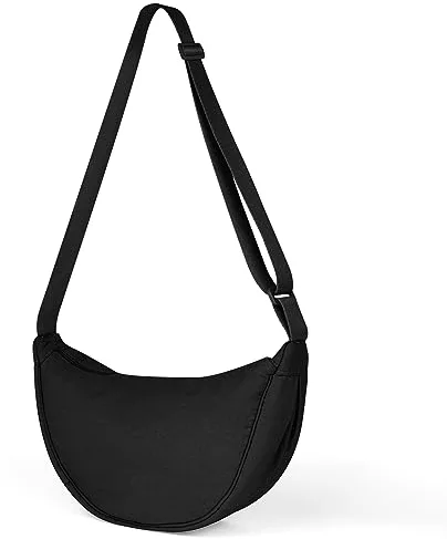 Aucuu Bolso Bandolera Para Mujer, Media Luna Impermeable Bolso Bandolera Nylon, Casual Ligero Bolsa Crossbody Mujer con correa de hombro ajustable, para Viaje, Compras, Escuela, Oficina-Negro