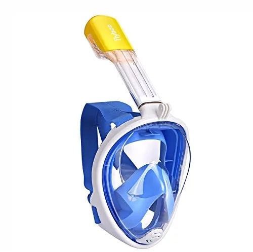 Flyboo Máscara de Snorkel 180° Vista Panorámica de Cara Completa, Compatible con Cámara Deportiva, Anti-Niebla y Anti-Fugas para Adultos y Niños