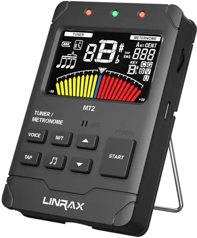 Linrax MT2 Afinador Metrónomo Recargable, Metrónomo Sintonizador Digital Generador de Tono 3 en 1 para Guitarra Bajo Ukelele Violín Saxofón Trompeta Flauta, Afinador Cromático para Todos Instrumentos