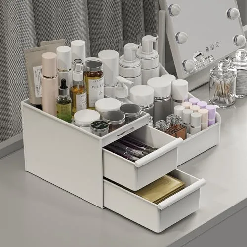DancesCat Organizador de Maquillaje con Cajones, Organizador Cosmeticos, Organizador Cremas, Almacenaje Maquillaje para Tocador Baño, Pintalabios,Organizador Perfumes, Skincare Organizer