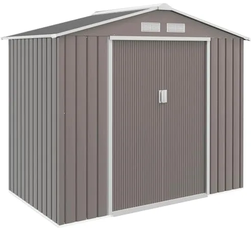 Outsunny Caseta de Jardín Exterior, 2,5 m² 213x130x185 cm, Cobertizo de Jardín Exterior Metálico con 2 Puertas Correderas, Base Refuerzo (Suelo NO Incluido) y 4 Ventanas, Gris