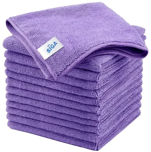 MR.SIGA Paños de Limpieza de Microfibra, Toallas de Microfibra Multiusos, Paños de Limpieza sin Rayas, Paquete de 12, Morado, Tamaño 32 x 32 cm (12.6 x 12.6 Pulgadas)