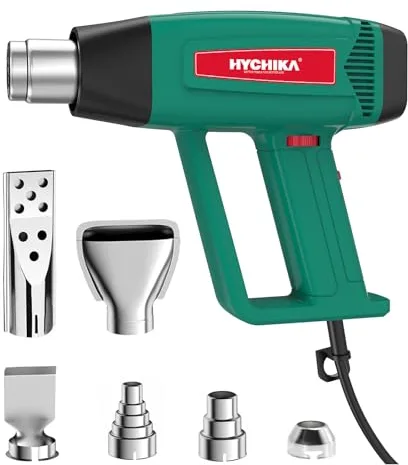 HYCHIKA Pistola de Calor Profesional, 60℃- 600℃ Temperatura Variable Continua, Motor de Cobre Puro de 1800W, Protección Contra Sobrecarga, 6 Boquillas para Decapar Pintura, Termorretráctil, etc