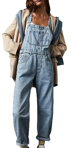 PDYLZWZY Monos de mezclilla para mujer, ajuste holgado, peto clásico, pantalones vaqueros casuales, mono elástico de mezclilla, overol, pantalones vaqueros cónicos, azul claro, M