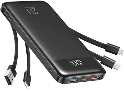 Charmast Power Bank 20000mAh Bateria Portatil USB con Cables Bateria Externa USB C Carga rapida PD 20W Powerbank con Pantalla LED para iPhone,Samsung,iPad,Tablet,Airpods etc