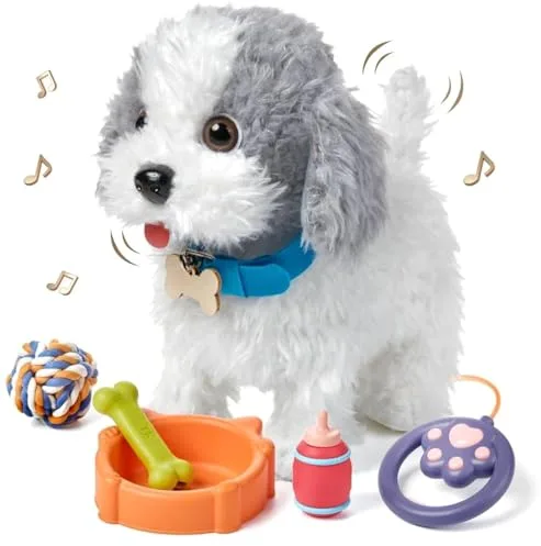 OR OR TU Perro Juguete Que Anda y Ladra y Lame, Peluche Perritos de Juguete Que Andan con Correa, Perro Robot Interactivos Juguetes Niños 3 4 5 6+ Años Regalo