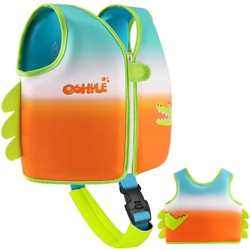 OSHYLE Chaleco de Natación de Neopreno de la Marca Premium para Niños - Flotador para el Aprendizaje de la Natación Ideal para Niños (Crocodile, S(1-3))
