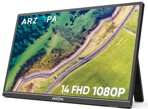 ARZOPA Monitor Portatil, 14.0" de 1920×1080 FHD IPS Pantalla Portátil Monitor con Una Sola Varilla, Soporte HDMI/Type-C/USB-C, de Protección Ocular, para Computadora Portátil/PC/Mac/PS3/4/5/Xbox