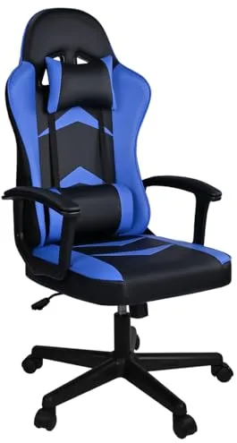 Silla Gaming Ergonómica Reclinable con Cojín Lumbar y Cervical | Respaldo Alto Acolchado | Altura ajustable | Ruedas Giratorias 360° y Reposabrazos | Ideal Ordenador, Oficina, Videojuego o Escritorio