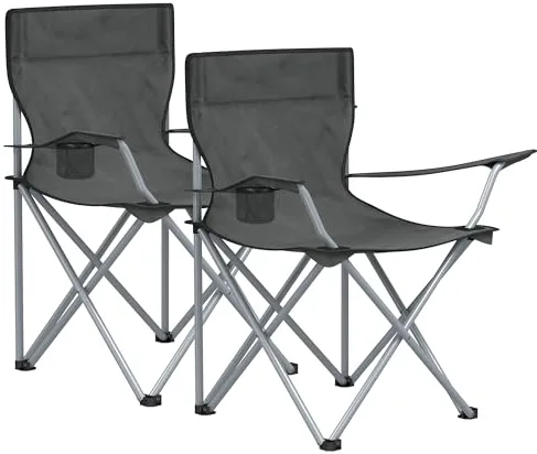 SONGMICS Sillas de Camping, Juego de 2 Sillas de Exterior, Apoyabrazos, Bolsillo para Tazas, Portátil, Plegable, Carga de 120 kg, Acampada, Jardín, Pesca, Playa, Terraza, Gris Pizarra GCB001G11
