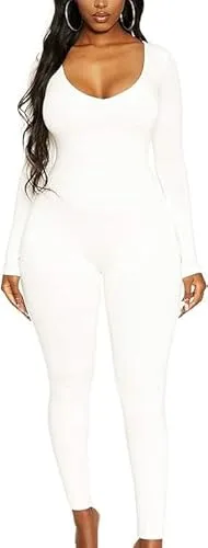 Rongseng Mono Deportivo Mujer Manga Larga Ajustado Jumpsuit Bodycon Traje de Una Pieza Elásticos Body Overol Mallas Sexy Romper Color Sólido Acanalado para Fitness Yoga Danza