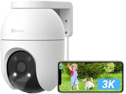 EZVIZ Cámara Vigilancia WiFi Exterior 360°,3K Cámara IP de Seguridad,Visión Nocturna a Color,Detección IA de Personas/Vehículos,Seguimiento Zoom Auto,Audio Bidireccional,Sirena, Alexa/Google,C8c 5MP