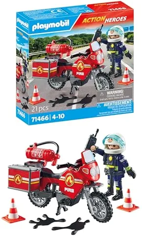 PLAYMOBIL Action Heroes 71466 Moto de Bomberos, con una Radio y un extintor, Juegos de rol imaginativos y Divertidos, Juguetes para niños a Partir de 4 años