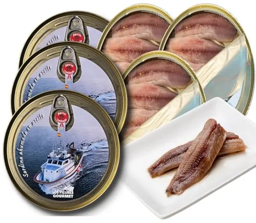 Los Picones Gourmet® Sardinas Ahumadas en Aceite de Oliva I Pack 3 Latas 115gr./ 6 Lomos (345gr./18 Lomos) I Conservas y Salazones Gourmet I Ahumados y Enlatados I Sardinhas em azeite