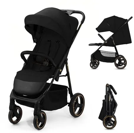 Kinderkraft TRIG 3, Silla de Paseo, Ligera y manejable, Suspensión, Cinturón de 5 puntos, Reposapiés, Ajustable, Carga máxima de 25 kg, Negro