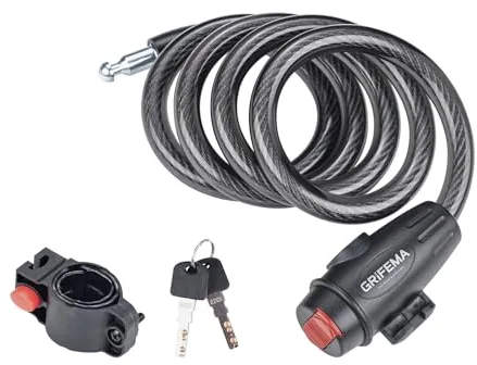 GRIFEMA GA1204-12 Candado de Bicicleta Antirrobo con Llave, Seguridad Candado de Cable para Bicicletas, Motos, Scooters, 120cm, Negro