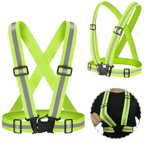 Nutabevr 2 Piezas Verde Fluorescente Chaleco Reflectante, Alta Visibilidad Tirantes Reflectantes de Seguridad Elástica Ajustable, Accesorios de Seguridad, para Correr,Senderismo,Ciclismo