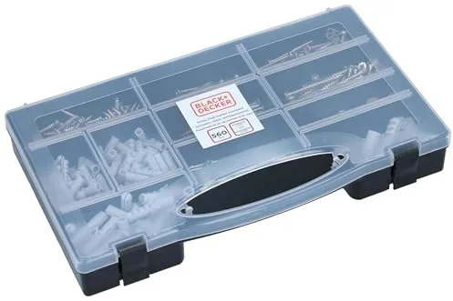 BLACK+DECKER Juego de clavos, tacos y tornillos – 560 piezas – Caja surtida – Tacos Fischer – Tornillos – Set