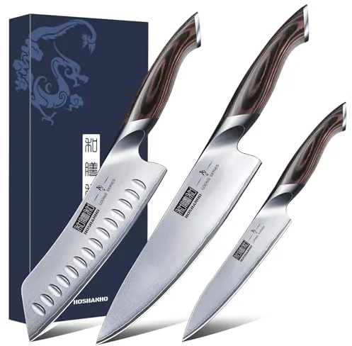 HOSHANHO Juego de Cuchillos de Cocina, Juego de cuchillos Japoneses de 3 piezas, Juego de Cuchillos de Chef de Acero Inoxidable