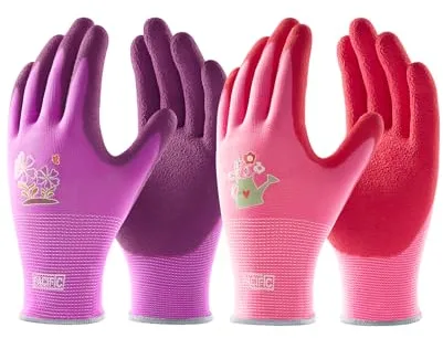 PACIFIC 2 Pares de Guantes de Jardinería para Mujer – Guantes de Trabajo con Agarre Ultra, Guantes de Seguridad Duraderos para Jardín, Pesca, Bricolaje y Actividades Exteriores, Morado & Rojo, Talla S