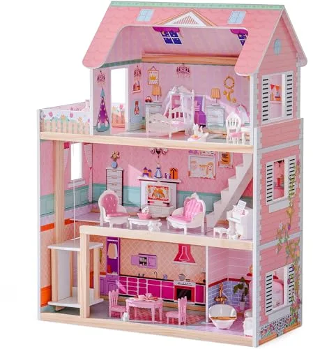 ROBUD Casa de muñecas de Madera para niños, casa de muñecas Regalo para niñas y niños de 3, 4, 5, 6 años