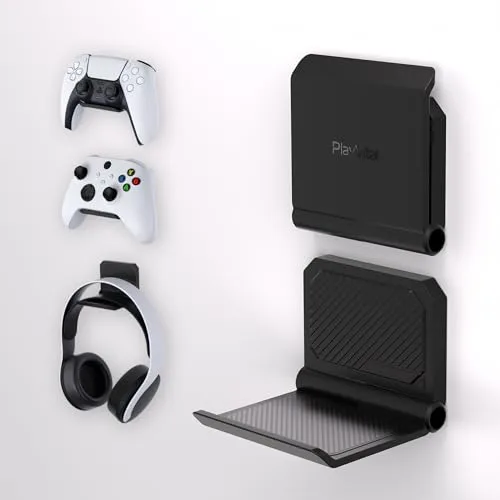 PlayVital 2 Kits Soporte de Pared Plegable para Mandos y Auriculares - Soportes Compatible con ps5/4 y Pulse 3D, Stand para Xbox Series X/S, Base de Pared para Nintendo Switch Pro (Negro)