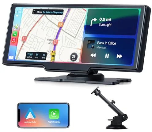 Volam 9.26 Pulgadas Pantalla para Coche con Carplay Android Auto Inalámbrica, Pantalla Táctil, Enlace Espejo iOS, Navegación, Siri, G00gle Asistente de Voz, FM, AUX, Bluetooth 5.0