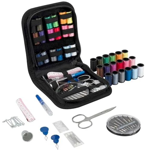 Trimits Kit de costura de viaje - Estuche portátil para adultos, principiantes, bricolaje, hogar, viajes, emergencia, reparación de botones y arreglos de ropa con agujas de hilo, tijeras, botones de