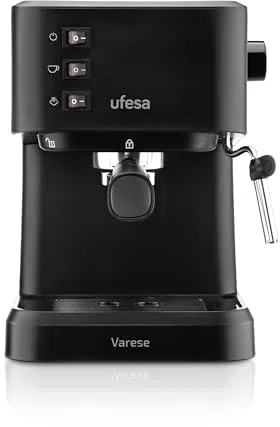 Ufesa Varese Cafetera Compacta Espresso y Capuccino, 1050W, Vaporizador Orientable, 20 Bares, 1 o 2 Cafés, Depósito 1.5L, Función Calienta Tazas