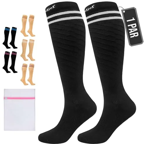 360 Relief Medias de Compresión Clase 1 Mujer y Hombre - 15-20mmHg Calcetines Compresion para Circulacion, Avion, Viaje, Enfermera, Running, Deportes - Medias Compresivas S/M Negro con Bolsa de Malla