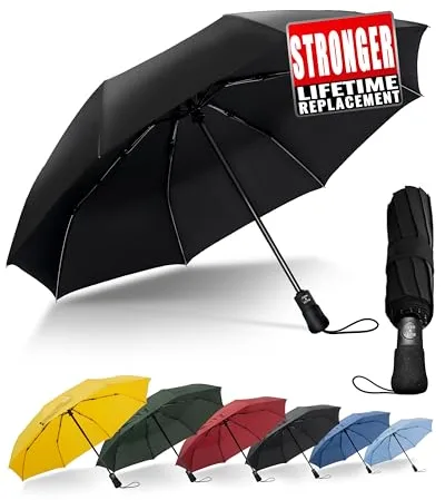 Chakipee Paraguas Plegable Antiviento Hombres - Paraguas Negro Resistente al Viento, Paraguas Automático Portátil Compacto de Viaje, Revestimiento de Tela 210T