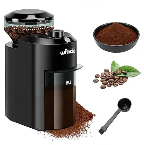 Molinillo de Café, Molinillo de Café Eléctrico Wancle, Molinillo de Café Ajustable para Granos de Café, con 28 Ajustes de Molido Preciso para 12 Tazas (Plástico, Negro)